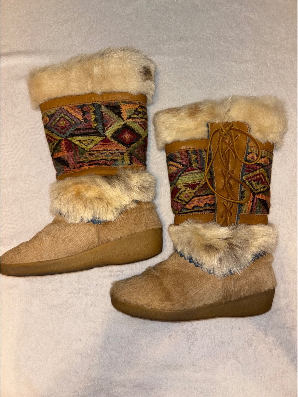 Vintage Tecnica Italian Fur Apres Ski Boots - Aztec Woven Women’s Size 8 / EU 39